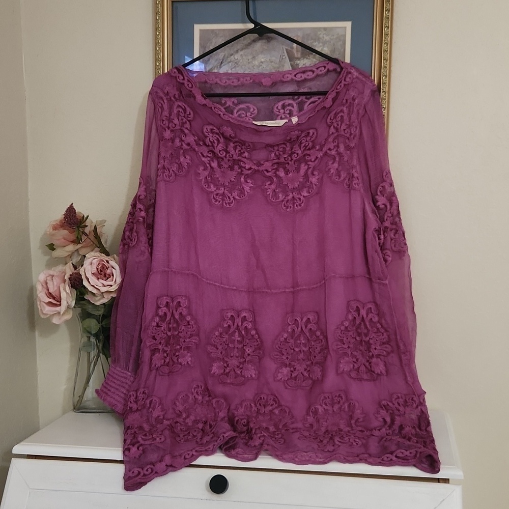 Soft Surroundings Hermosa Silk Tunic Dress P Large Plumberry Holidays Luxury - Picture 16 of 16